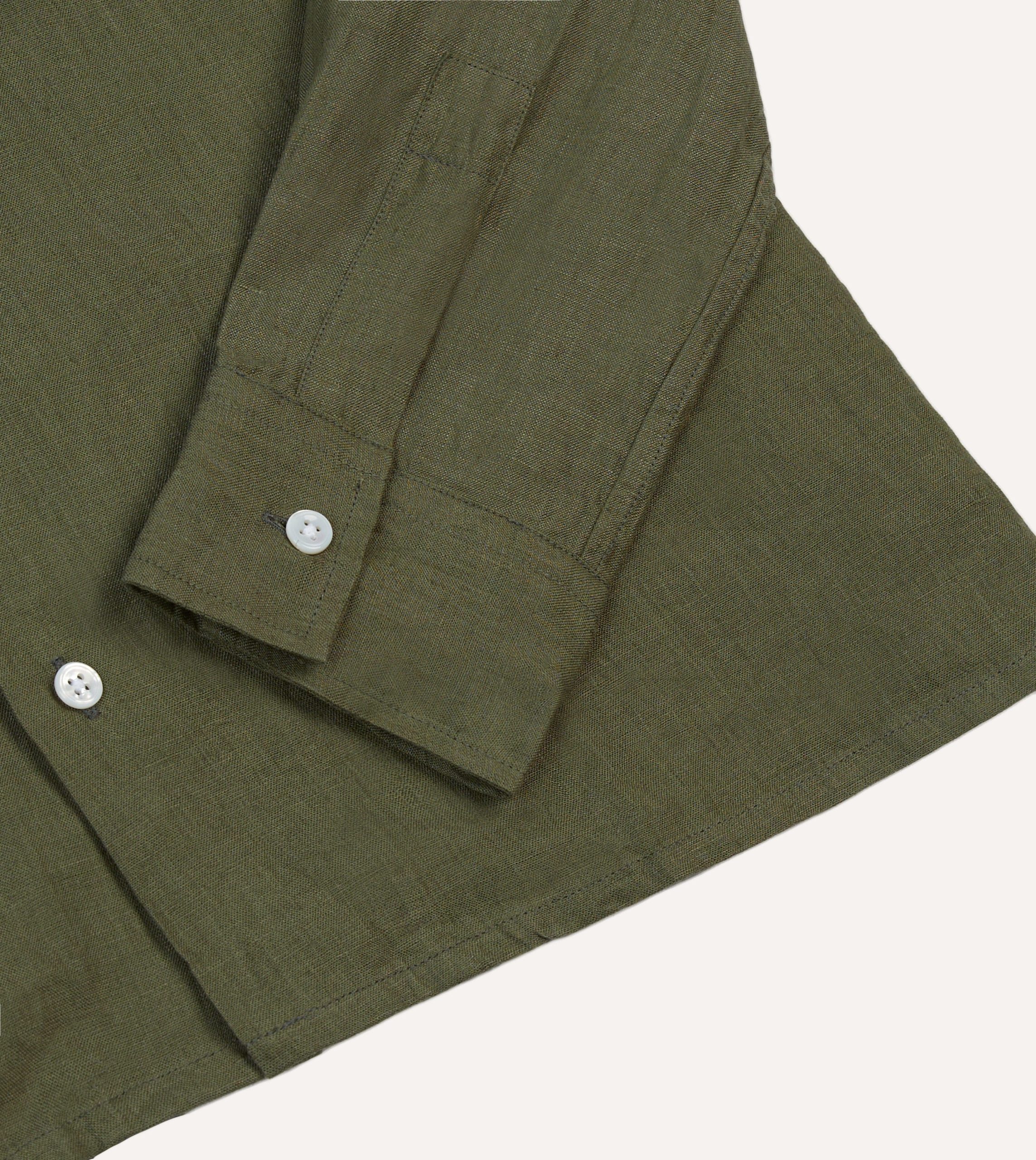 Khaki Linen Camp Collar Long Sleeve Shirt - Image 5