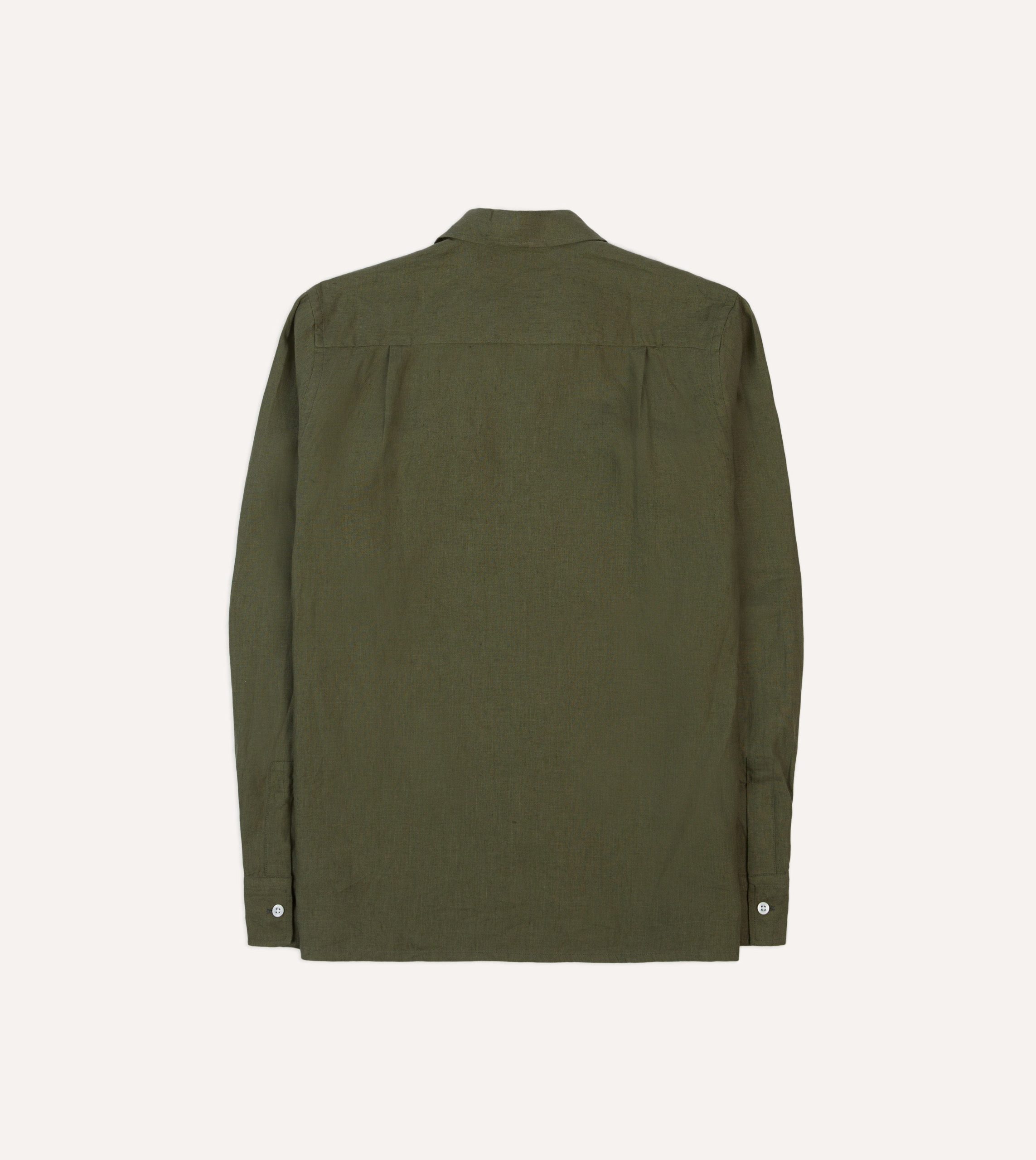 Khaki Linen Camp Collar Long Sleeve Shirt - Image 6