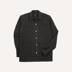 Grey Wool Four-Pocket Camp Collar Work Shirt