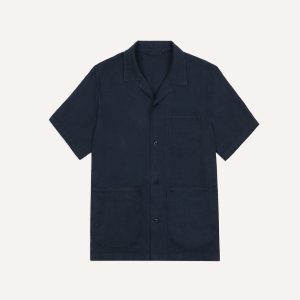 Indigo Linen Short Sleeve Safari Shirt