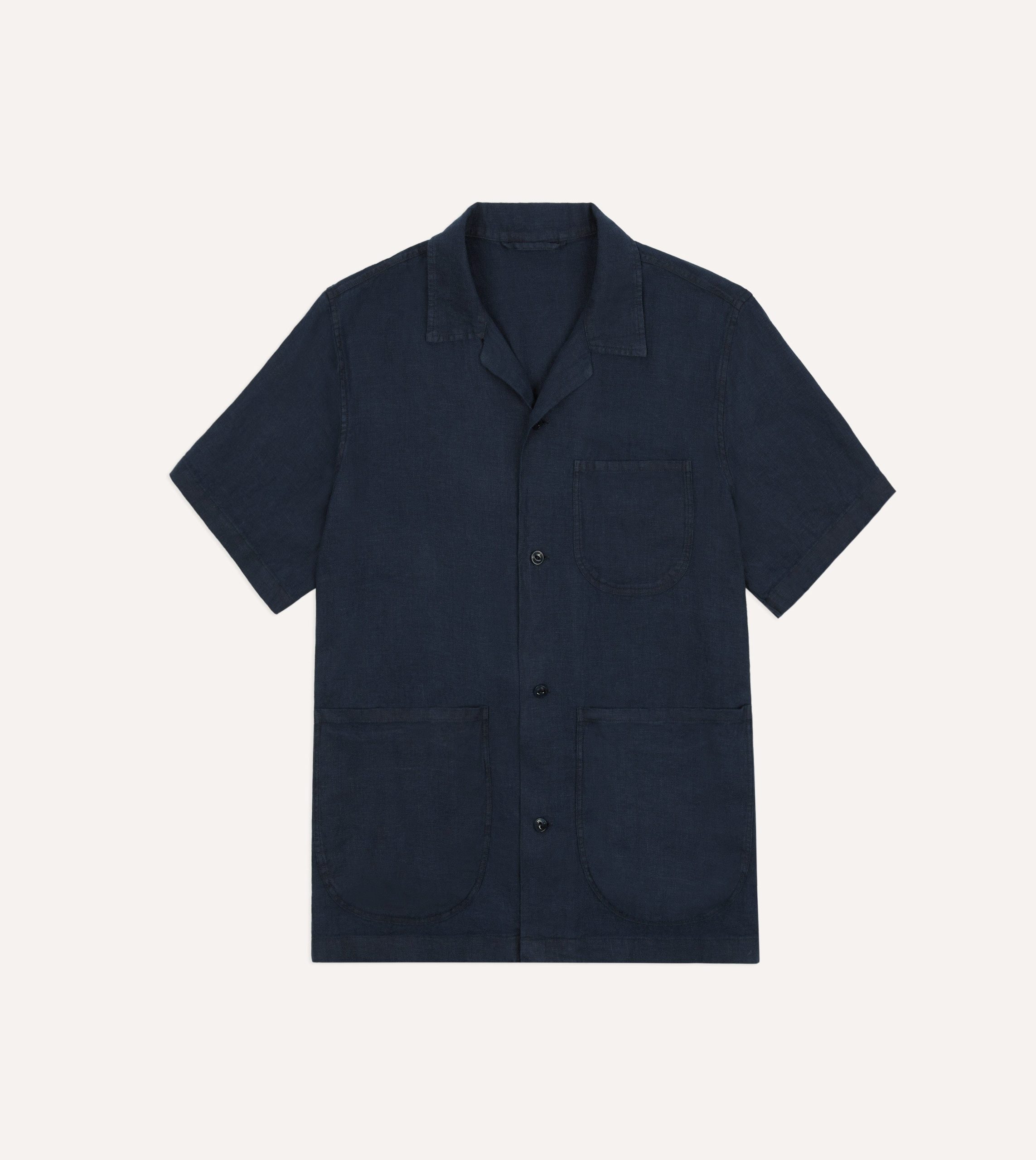 Indigo Linen Short Sleeve Safari Shirt