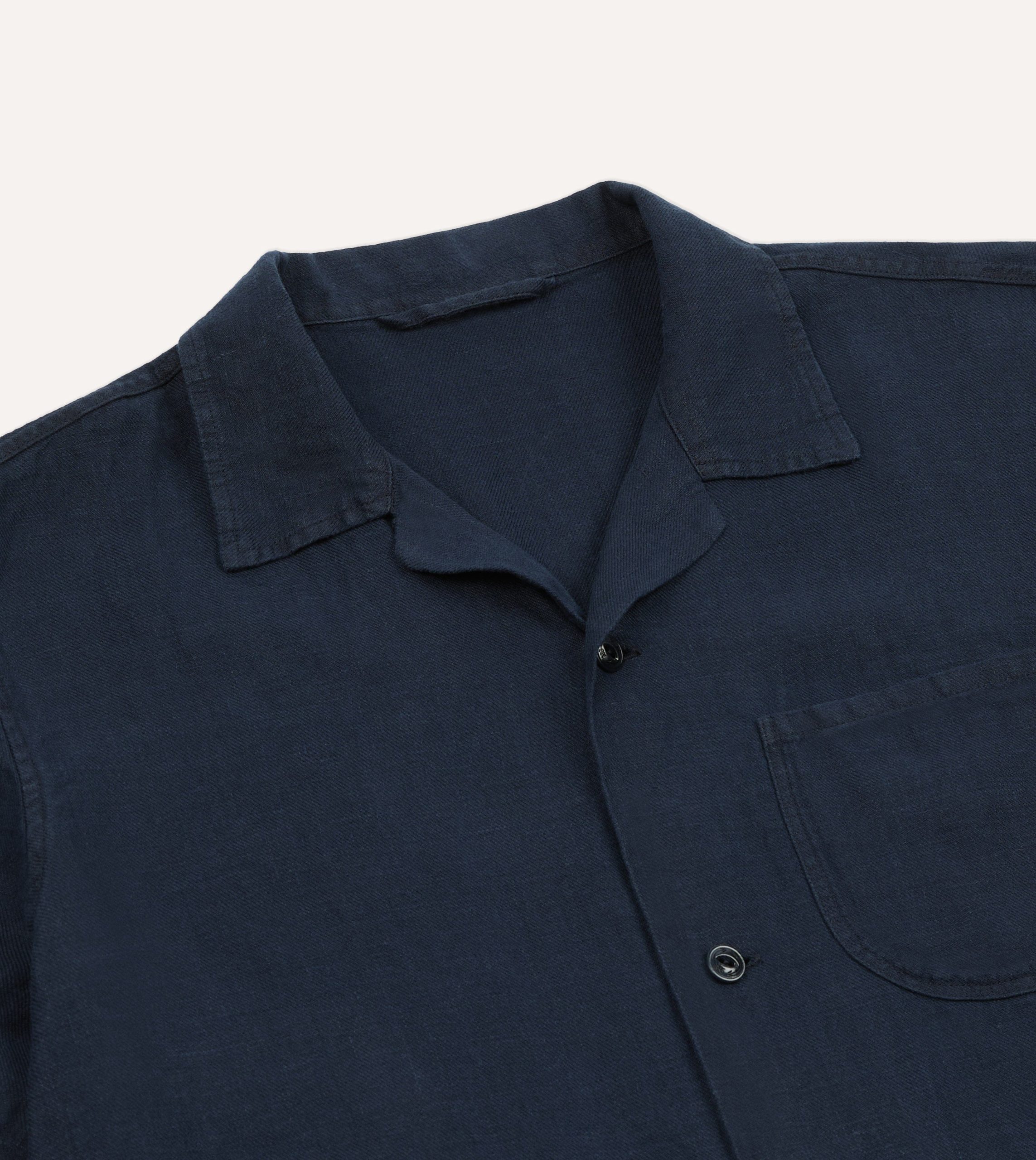 Indigo Linen Short Sleeve Safari Shirt - Image 3