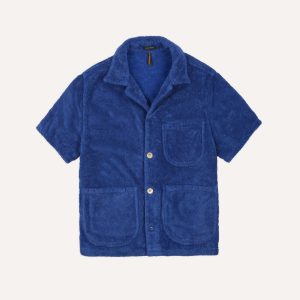 Blue Cotton Terry Towelling Short Sleeve Safari Shirt