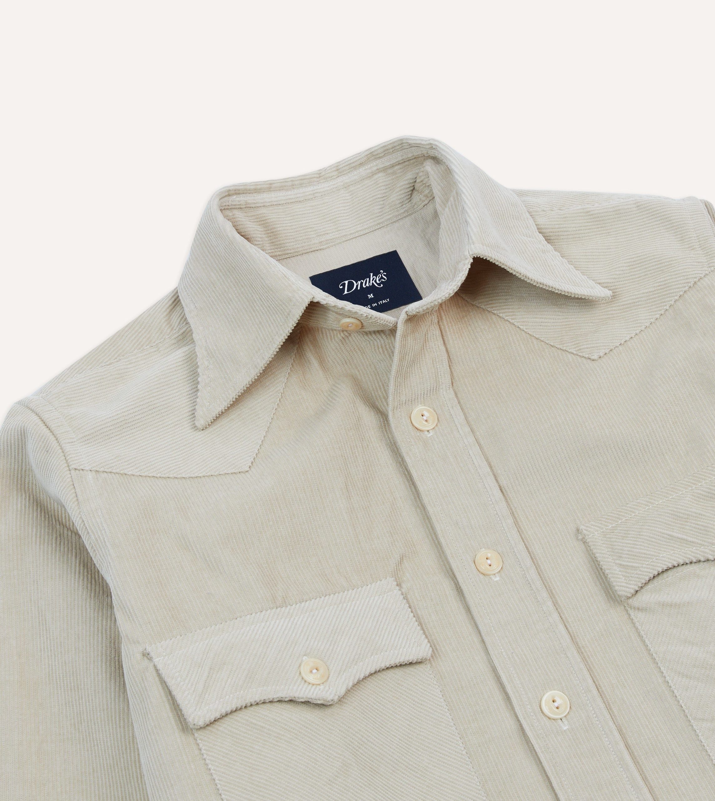 Ecru Corduroy Two-Pocket Western Shirt - Image 3