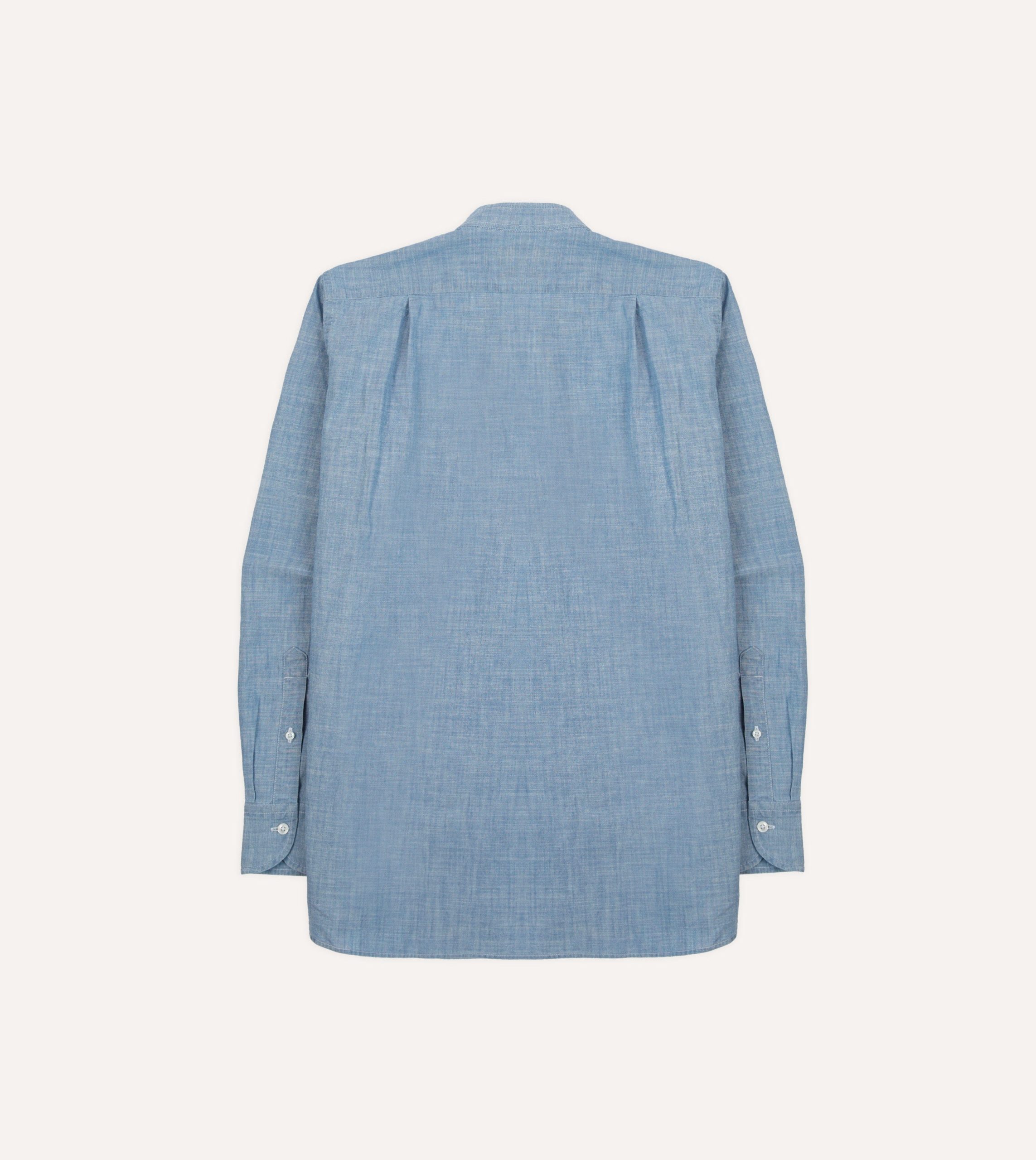 Chambray Cotton Mandarin Collar Shirt - Image 6