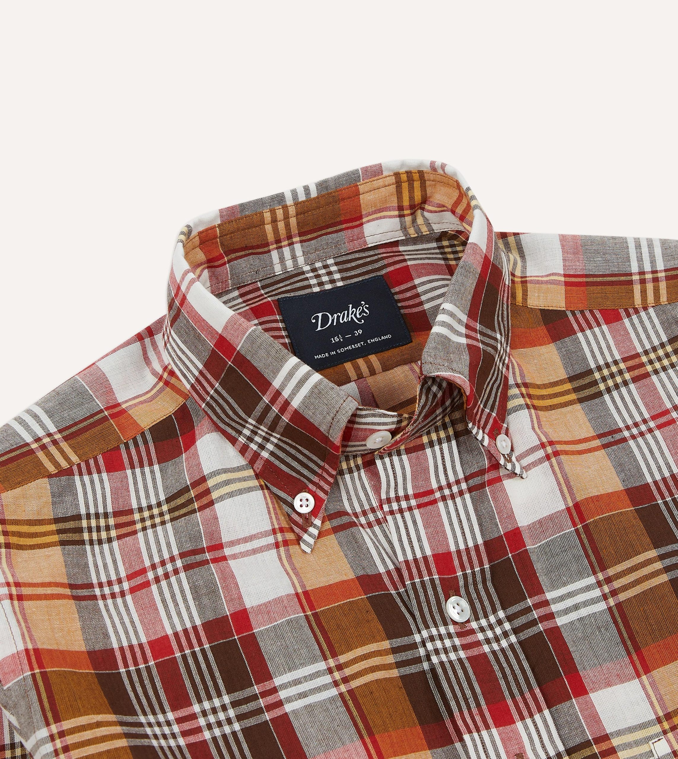 Brown and Red Madras Check Cotton Button-Down Shirt - Image 3
