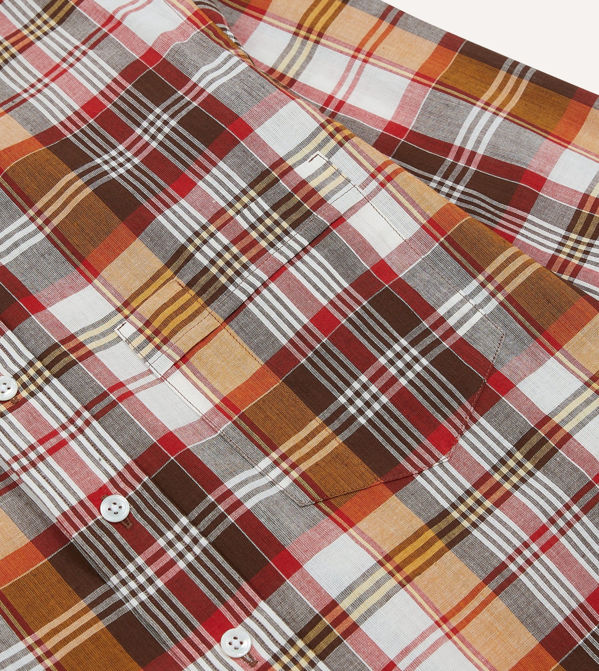 Brown and Red Madras Check Cotton Button-Down Shirt - Image 5