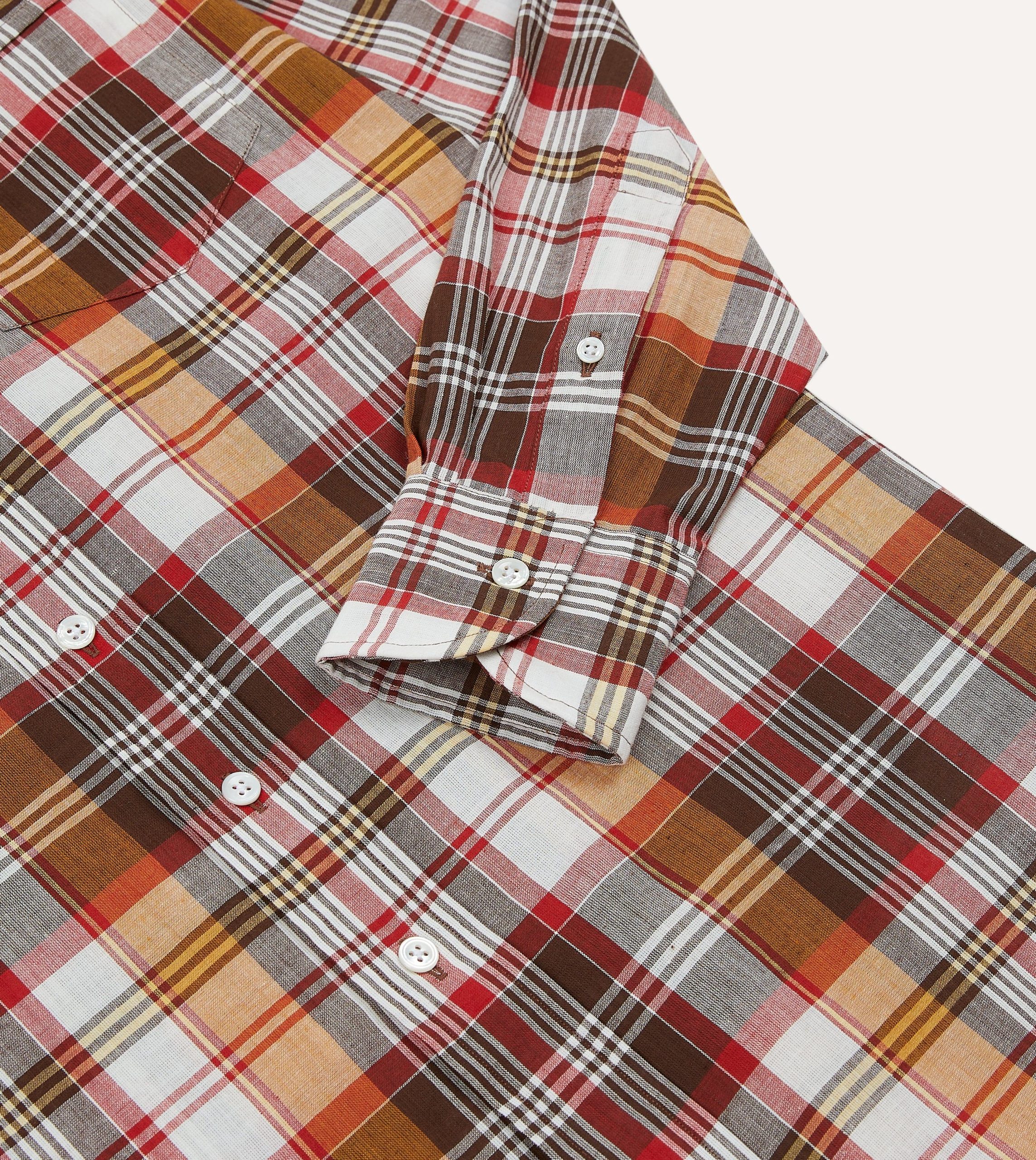 Brown and Red Madras Check Cotton Button-Down Shirt - Image 4