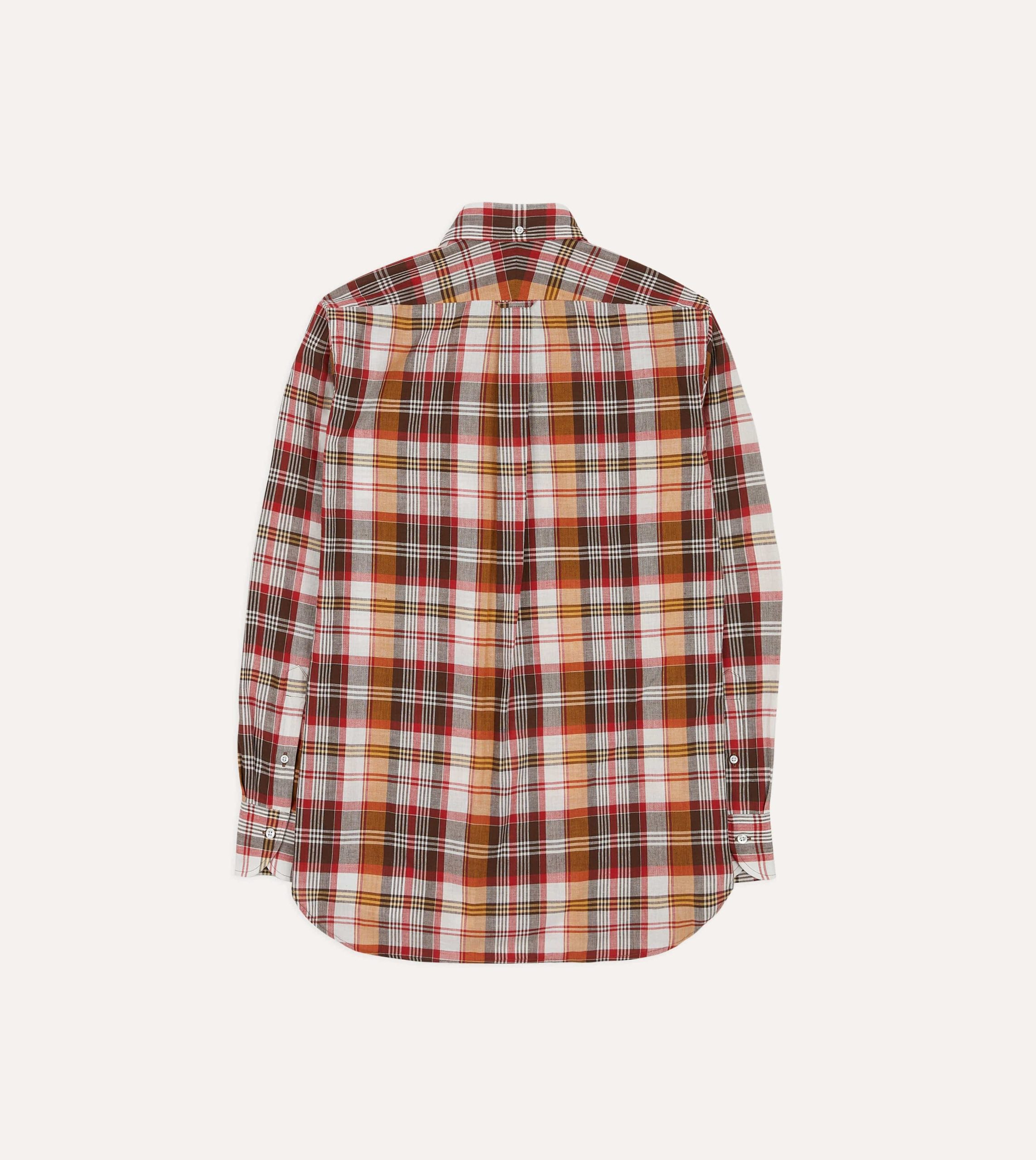 Brown and Red Madras Check Cotton Button-Down Shirt - Image 6