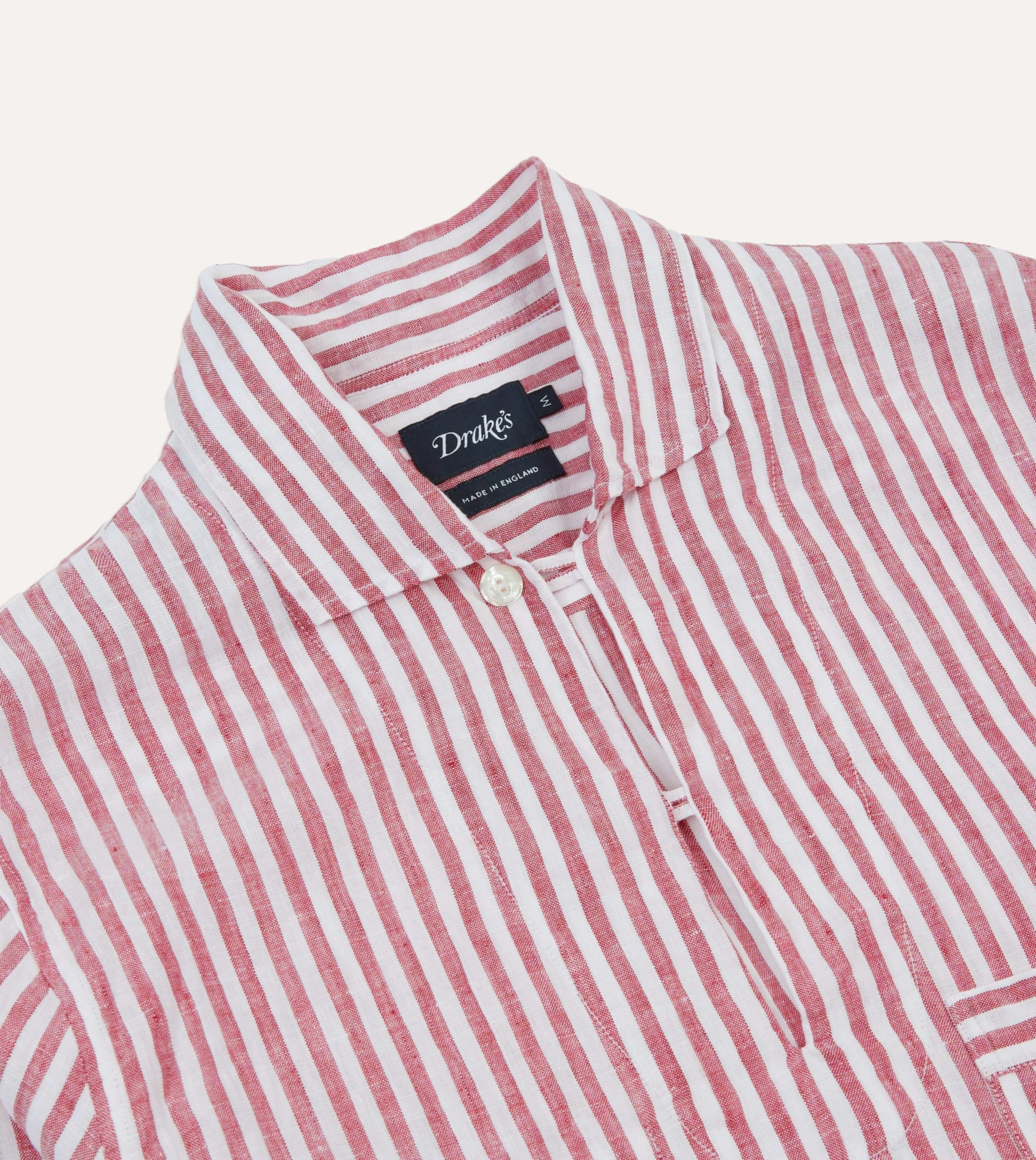 Red Stripe Linen Smock Shirt - Image 3