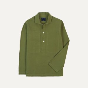Olive Cotton-Linen Popover Shirt
