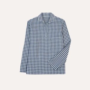 Navy Gingham Cotton Reversible Smock
