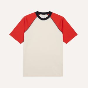 Ecru and Red Raglan Sleeve Hiking T-Shirt