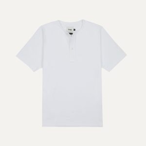 White Cotton Two-Button Henley T-Shirt