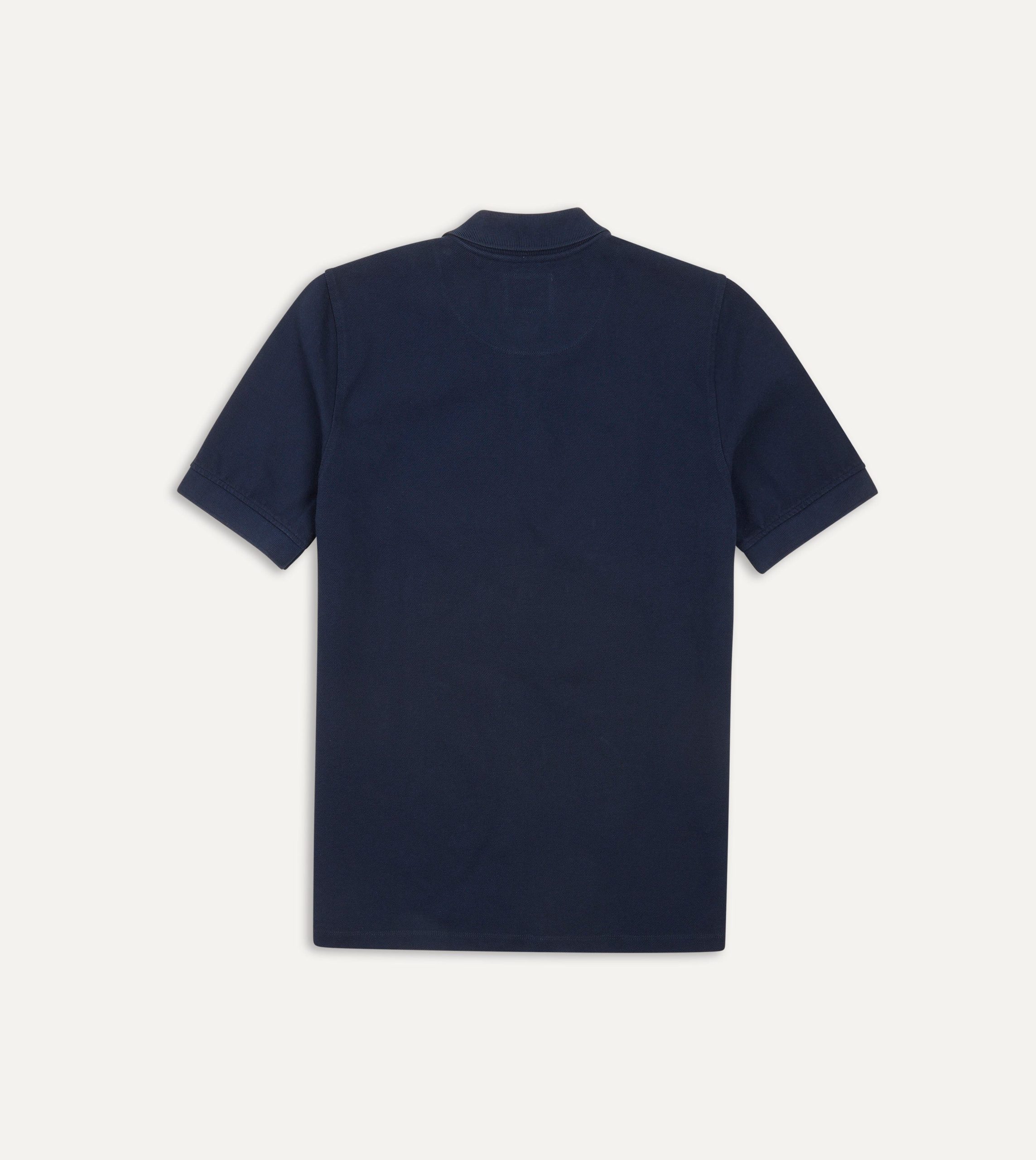 Navy Piqué Cotton Polo Shirt - Image 4