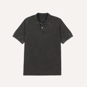 Washed Black Piqué Cotton Polo Shirt