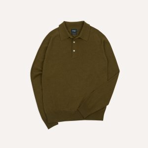 Olive Alpaca Wool Knitted Polo