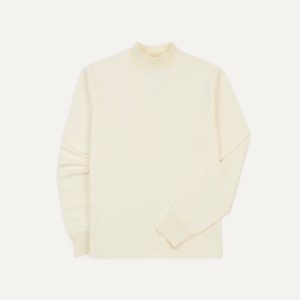 Ecru Cotton Long-Sleeve Mock Neck Hiking T-Shirt