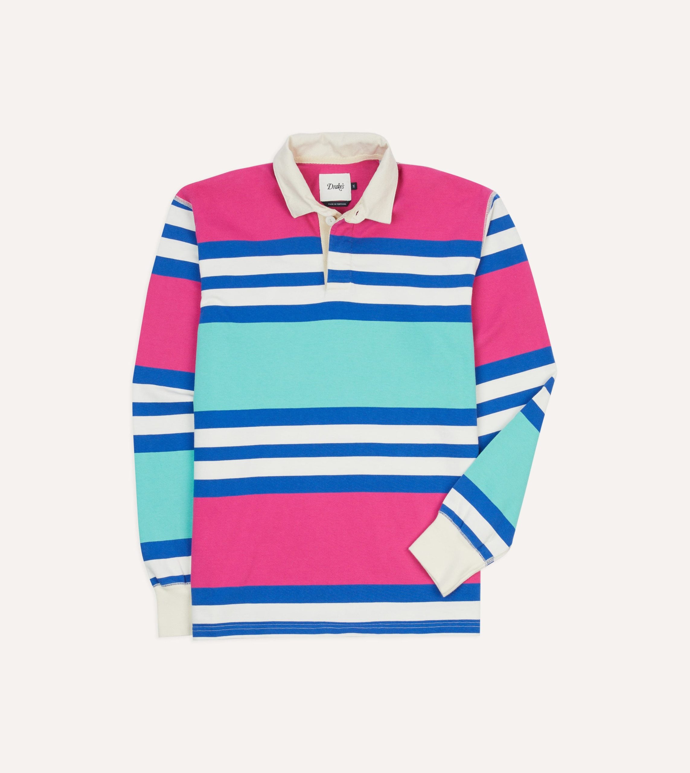 Pink. Green and Blue Stripe Cotton Rugby Shirt