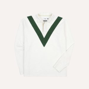 Ecru and Green Chevron Cotton Rugby Shirt