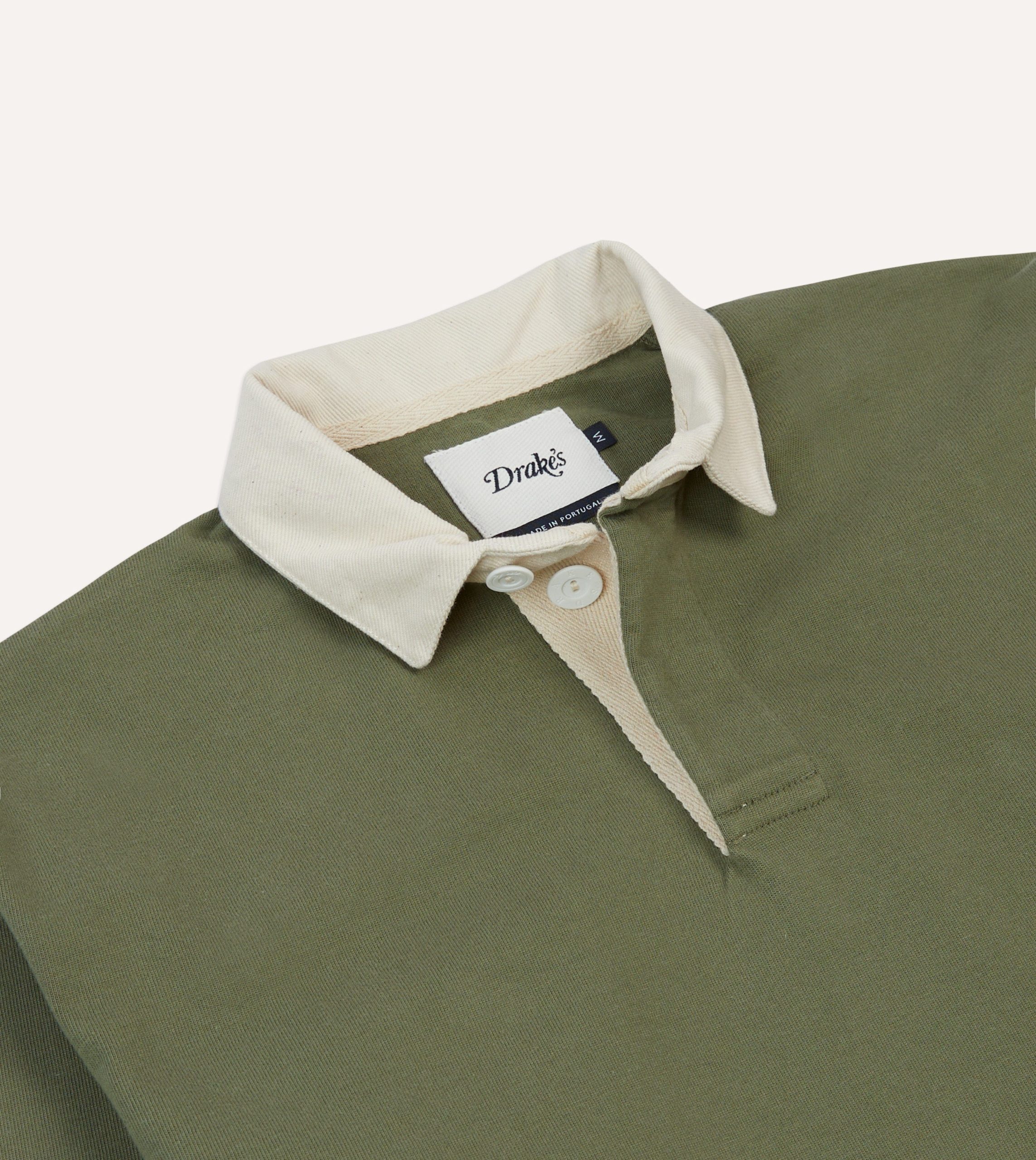 Khaki. Burgundy and Ecru Half Striped Cotton Rugby Shirt - Image 3