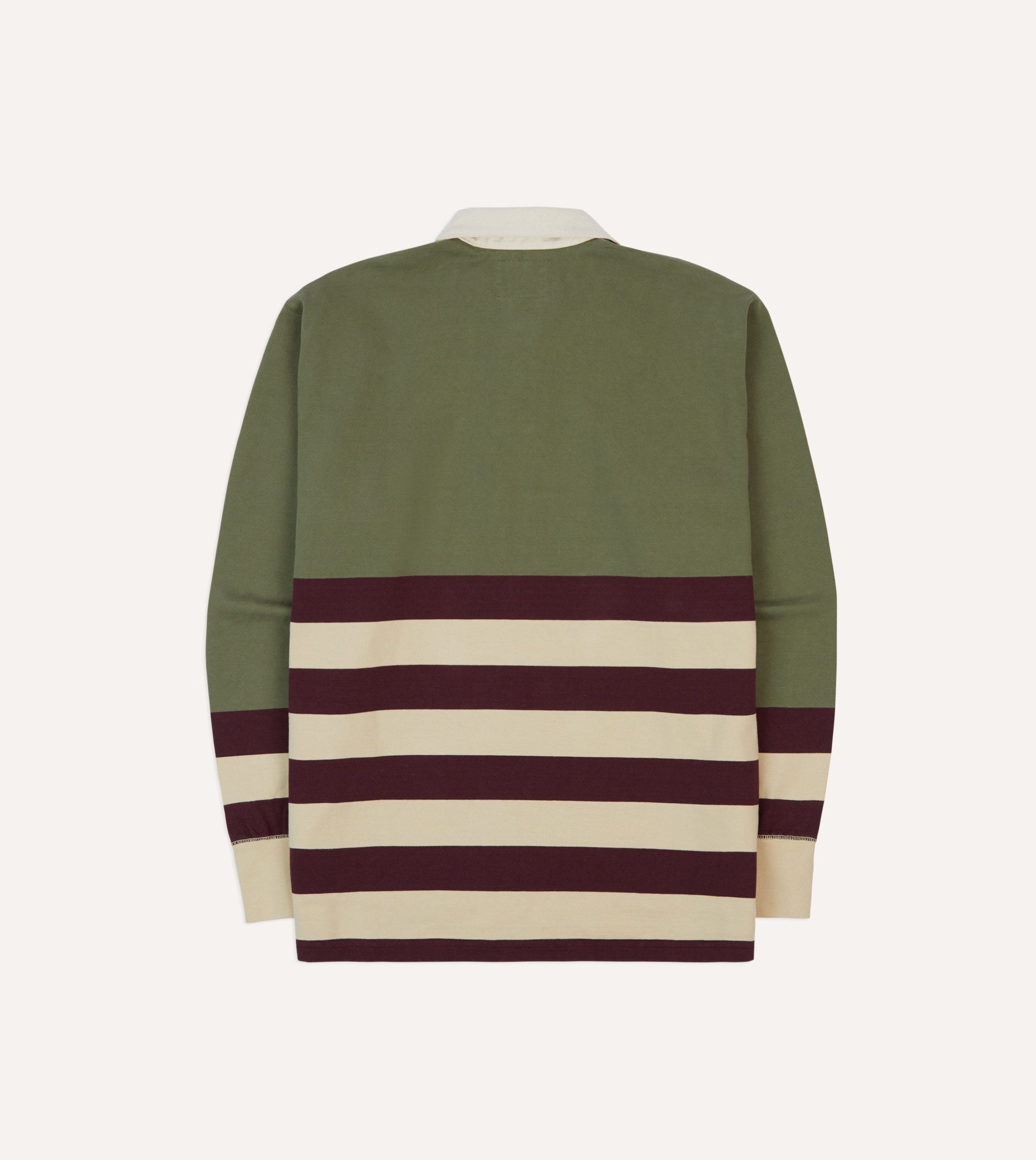 Khaki. Burgundy and Ecru Half Striped Cotton Rugby Shirt - Image 6