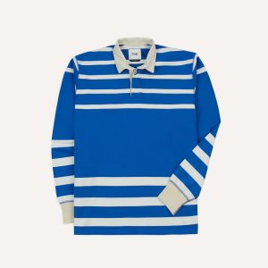 Blue and White Dual Stripe Cotton Rugby Shirt