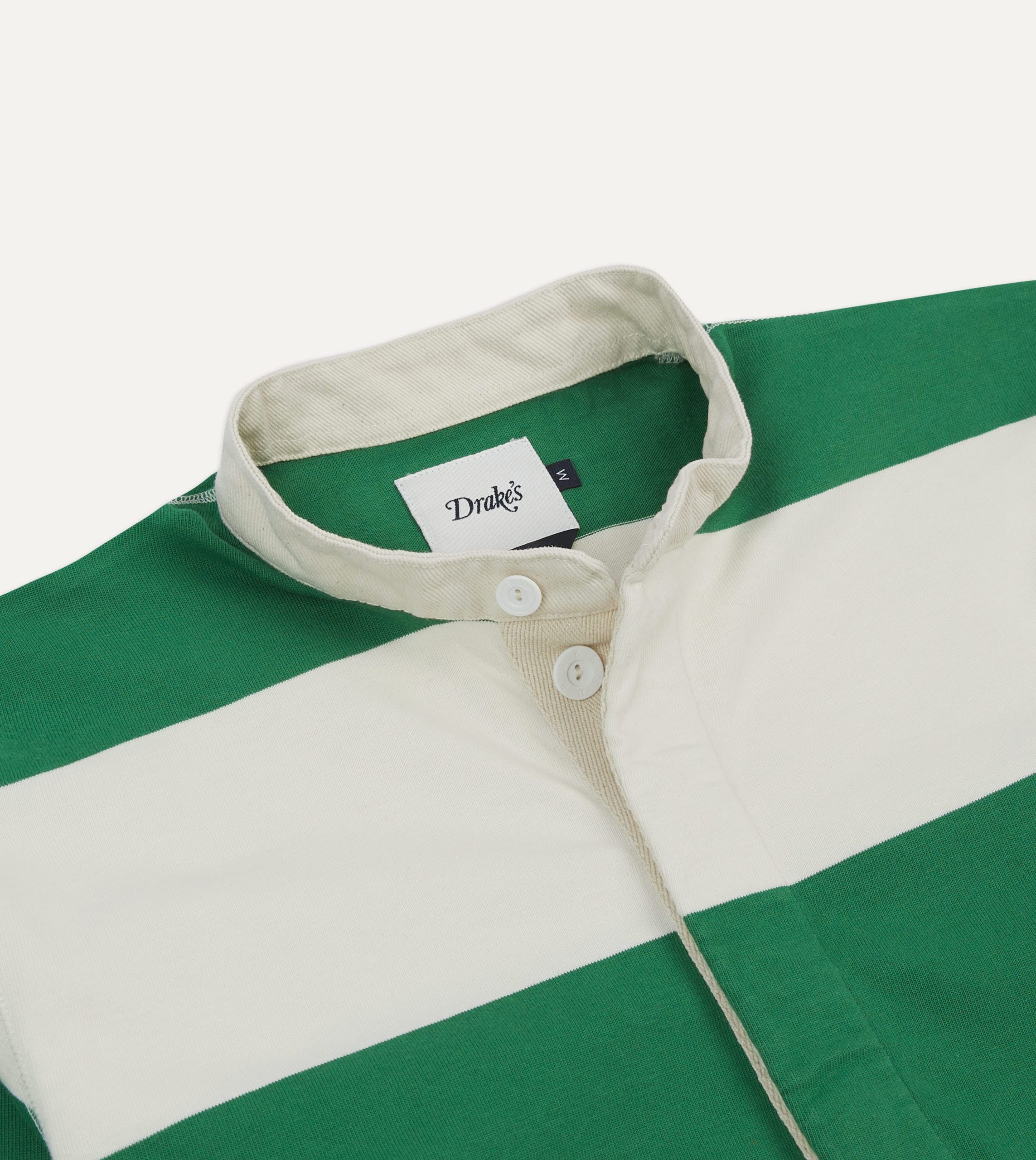 Green and White Stripe Cotton Mandarin Collar Rugby Shirt - Image 3