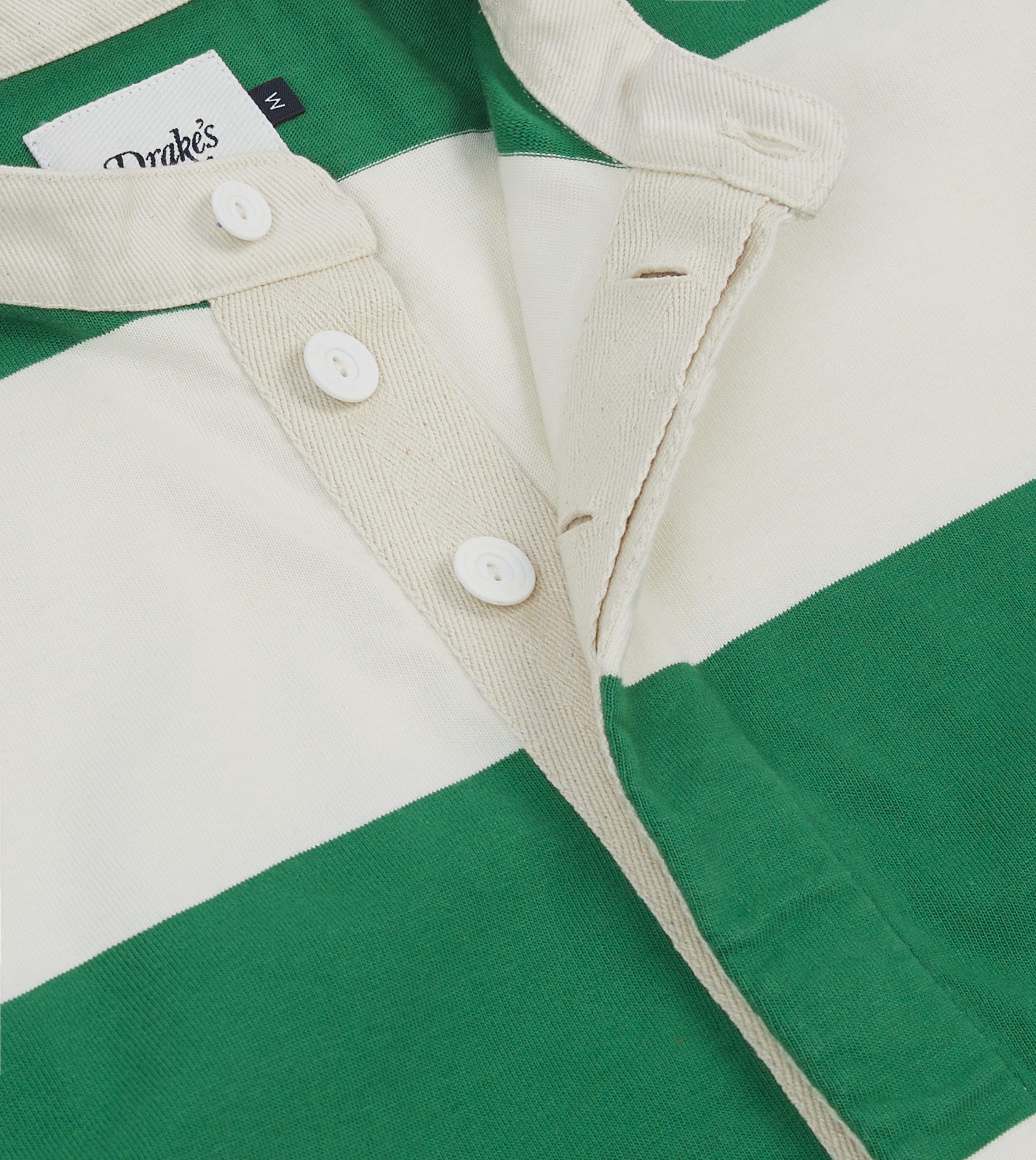 Green and White Stripe Cotton Mandarin Collar Rugby Shirt - Image 4