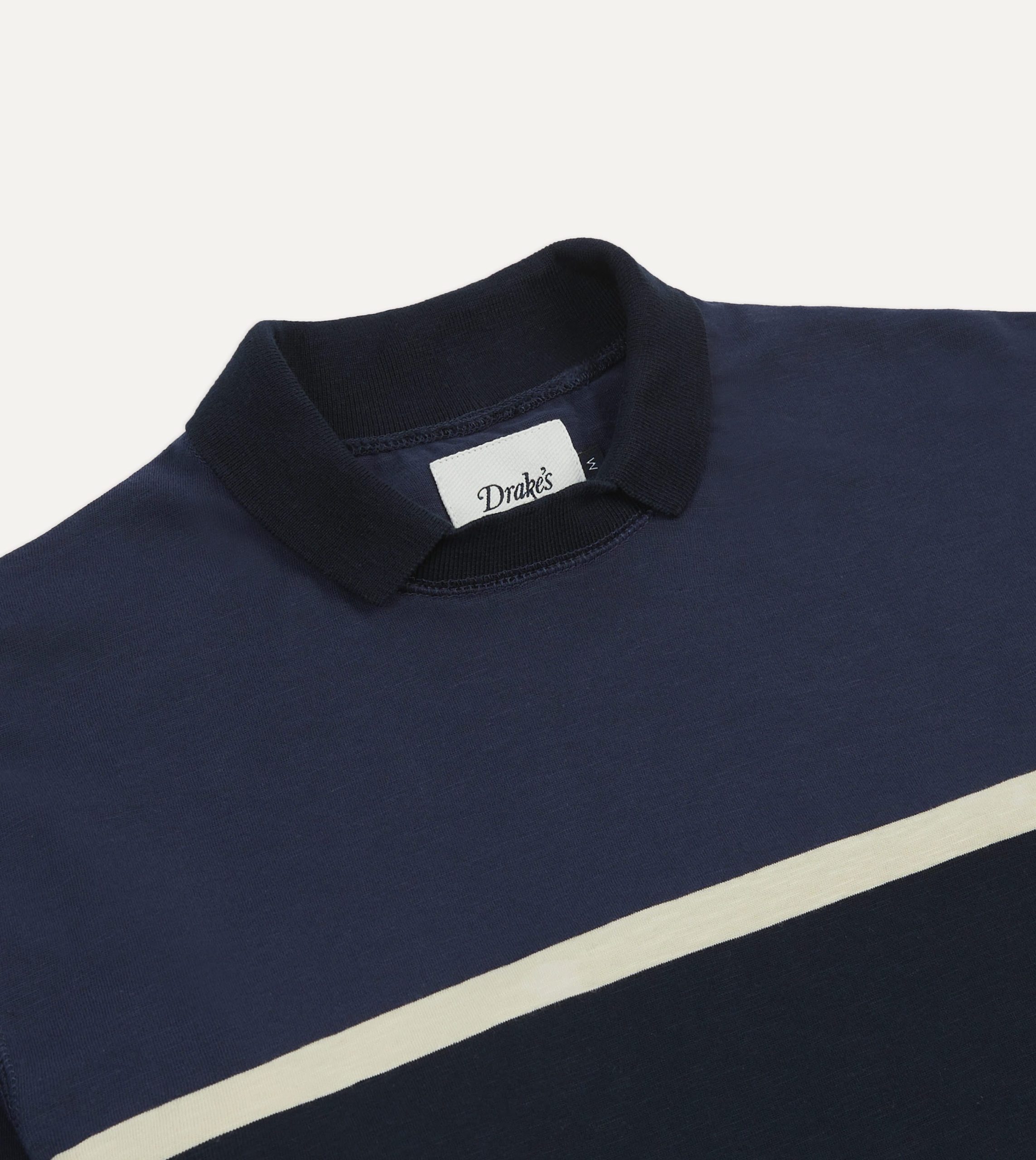 Navy and Ecru Stripe Mock Collar Long-Sleeve Jersey - Image 3