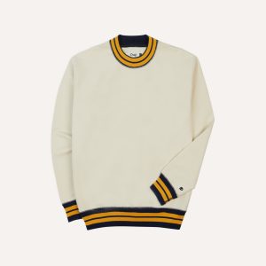 Ecru. Navy and Yellow Striped Rib Cotton Jersey Sweatshirt