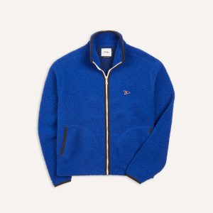 Blue Boucle Wool Zip Fleece Jacket