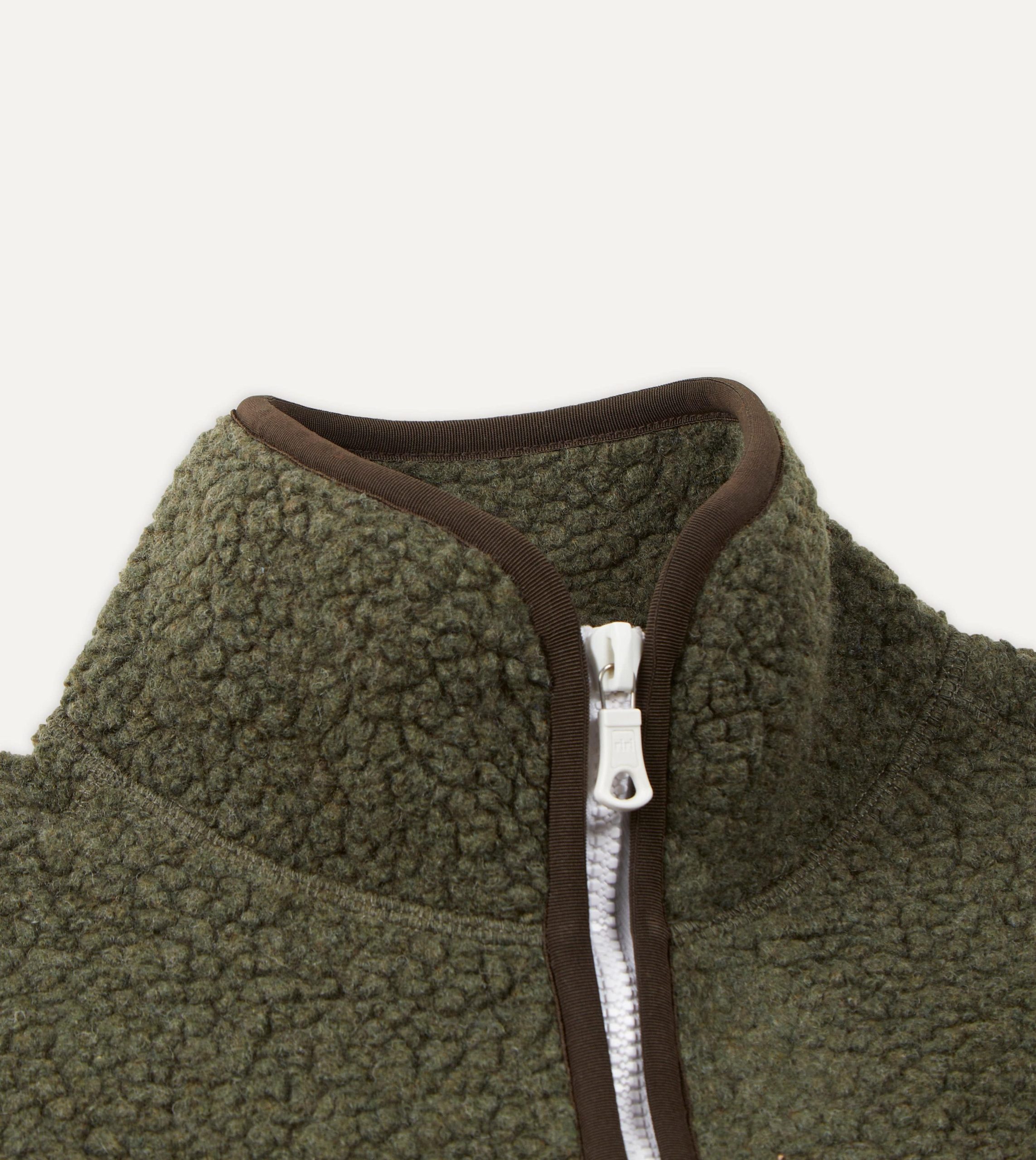 Green Boucle Wool Zip Fleece Jacket - Image 3