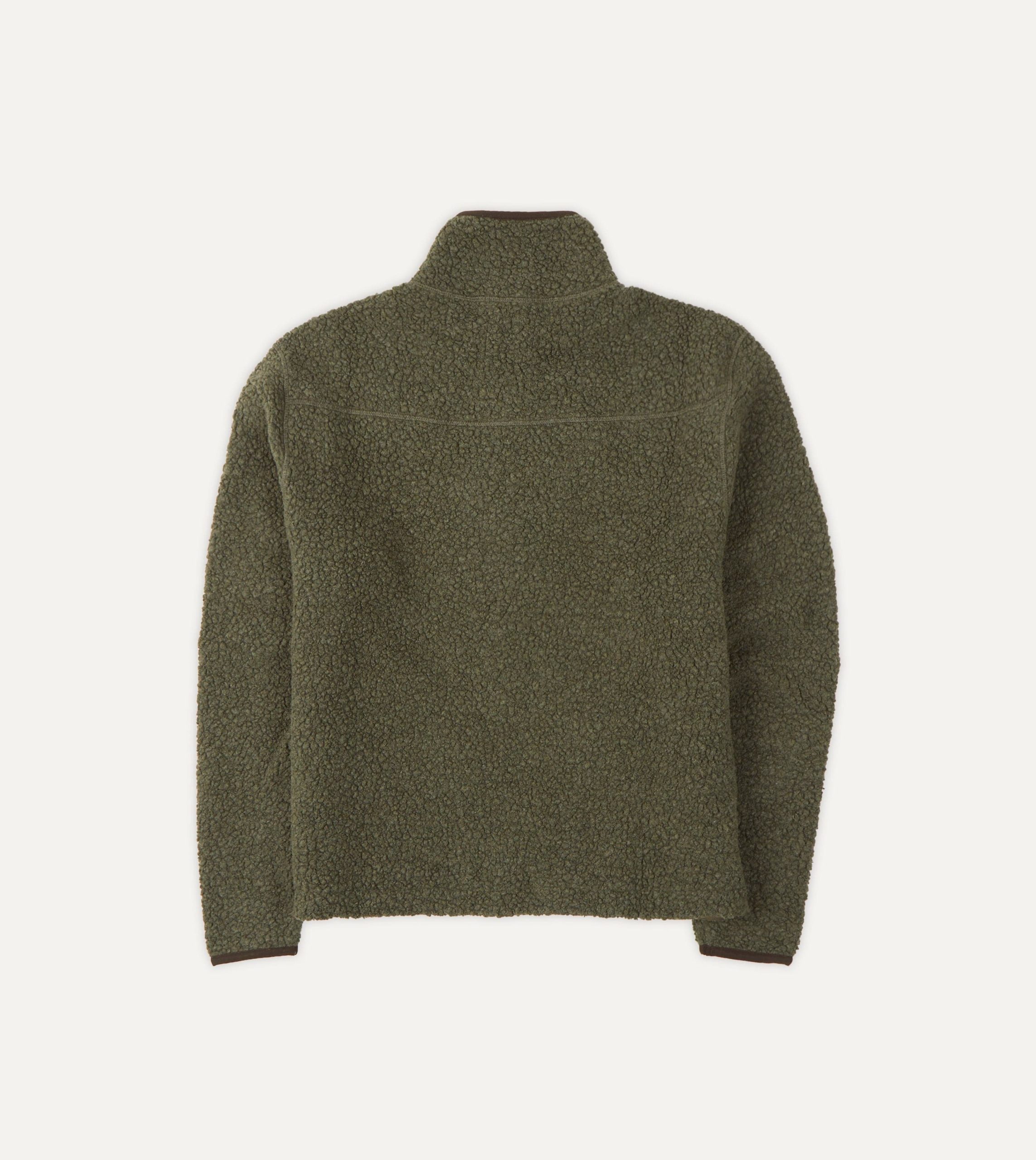 Green Boucle Wool Zip Fleece Jacket - Image 6