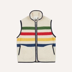 Ecru Stripe Boucle Wool Zip Fleece Vest
