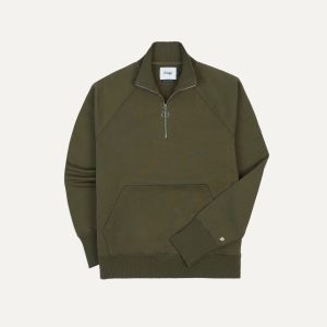 Khaki Green Cotton Quarter Zip Sweatshirt