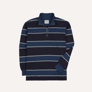 Drake's by A. Levine Navy Stripe Cotton Quarter Zip Rugby Shirt
