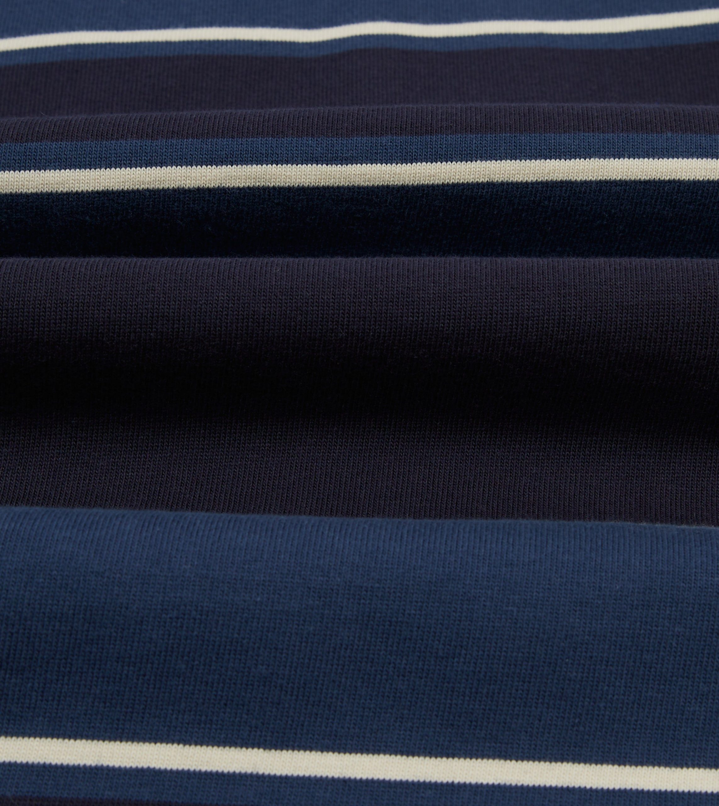 Drake's by A. Levine Navy Stripe Cotton Quarter Zip Rugby Shirt - Image 2