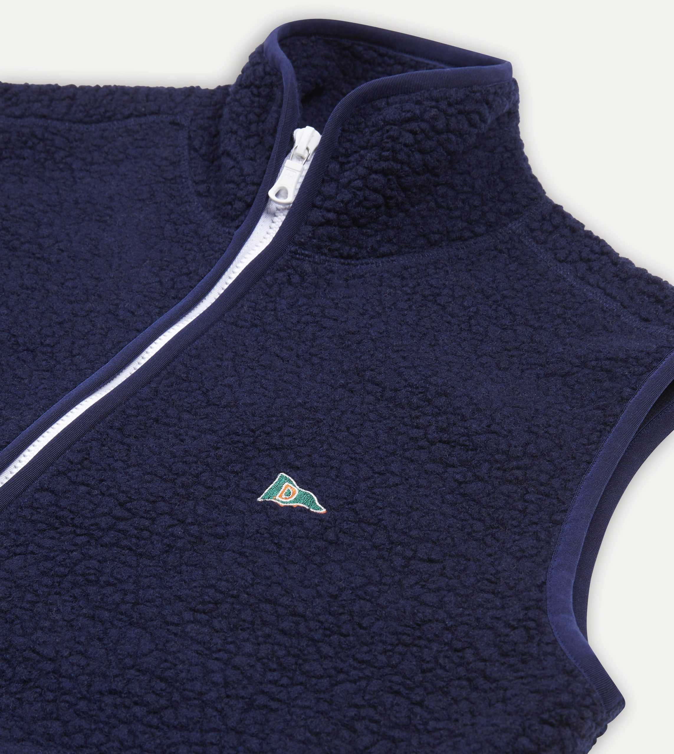 Navy Boucle Wool Zip Fleece Vest - Image 4