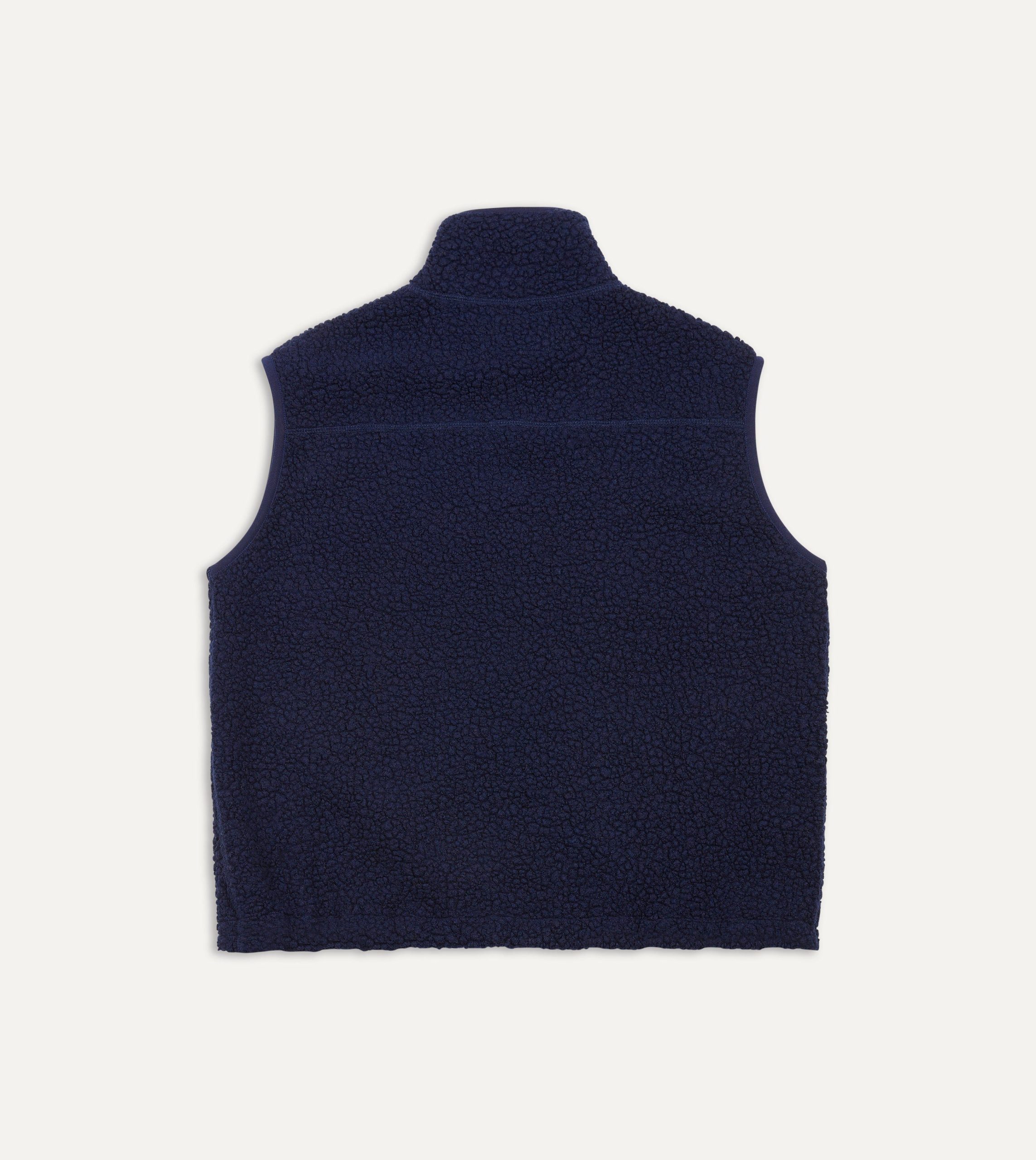 Navy Boucle Wool Zip Fleece Vest - Image 5