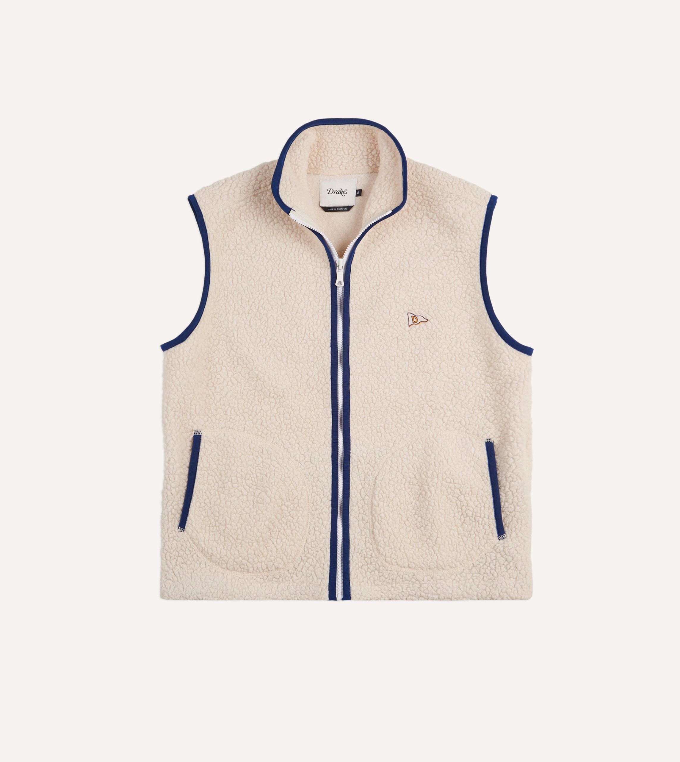 Ecru Boucle Wool Zip Fleece Vest