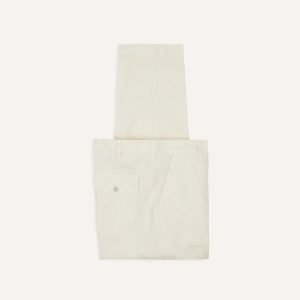 Ecru Cotton-Linen Herringbone Fatigue Trouser