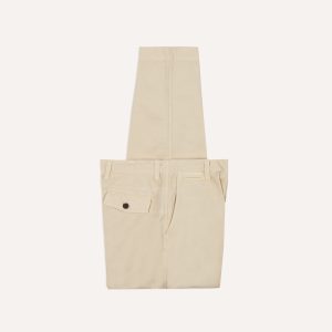 Cream Cotton Wide Leg Flat Front Chino