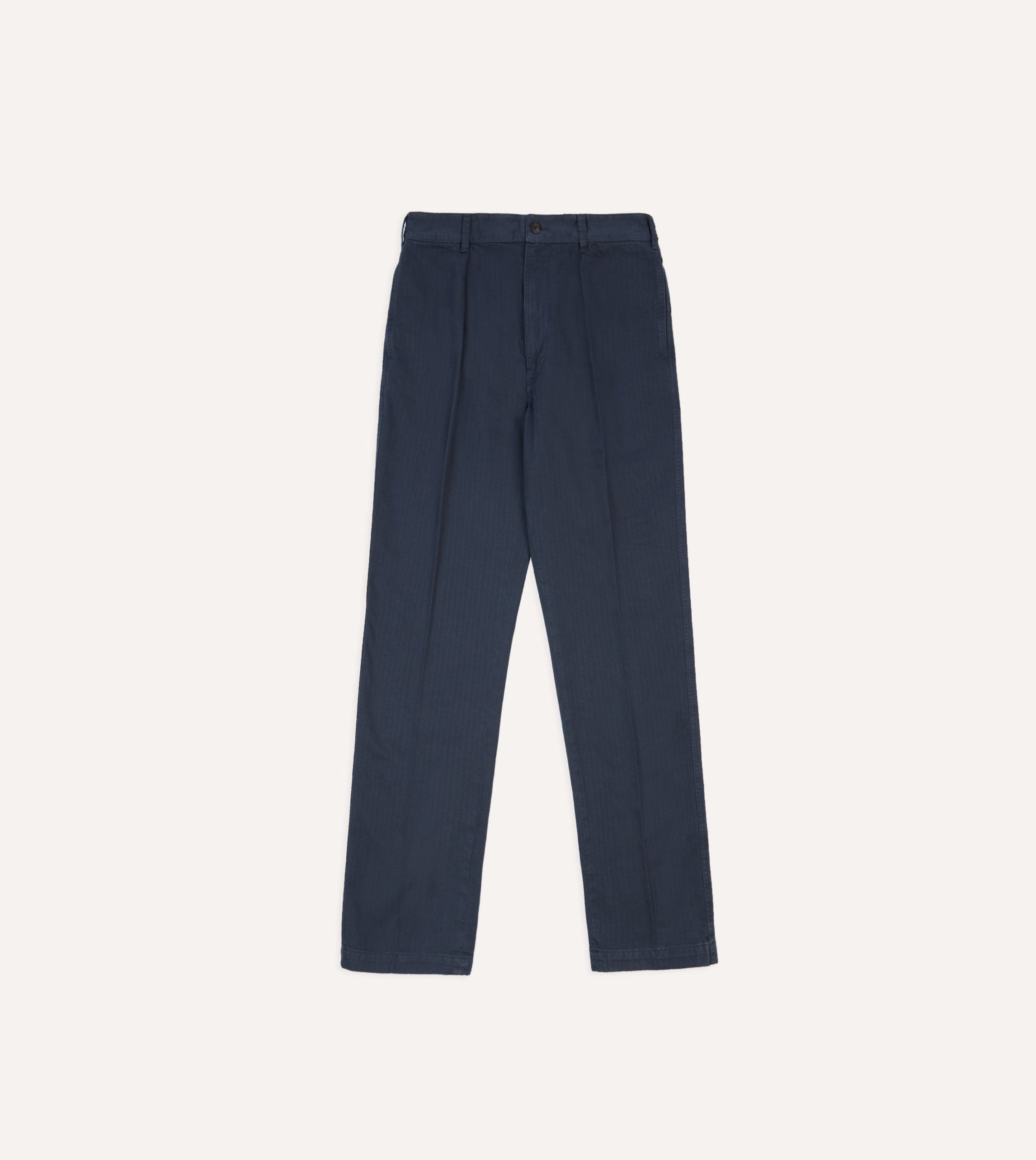 Navy Herringbone Cotton Games Trousers - Image 3