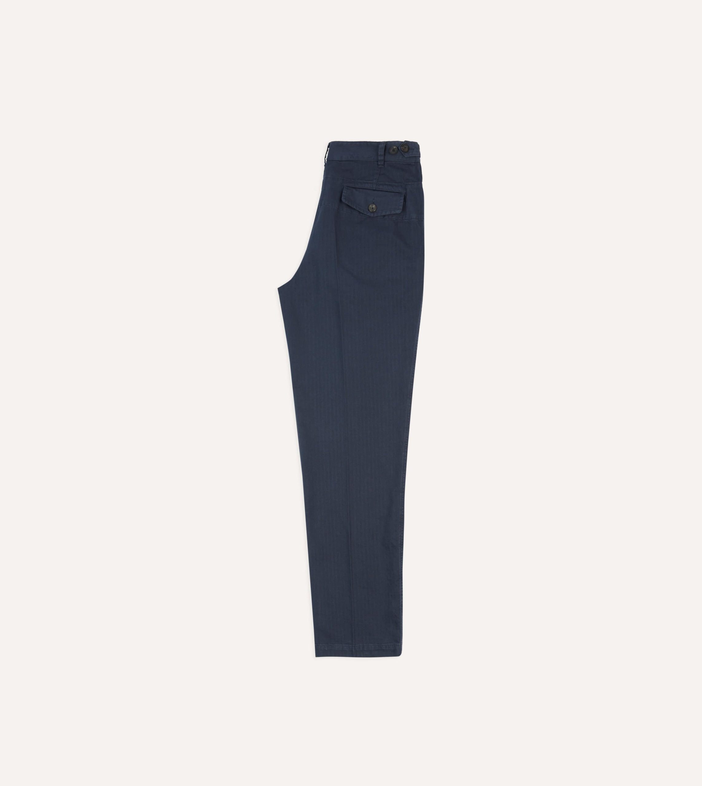 Navy Herringbone Cotton Games Trousers - Image 6