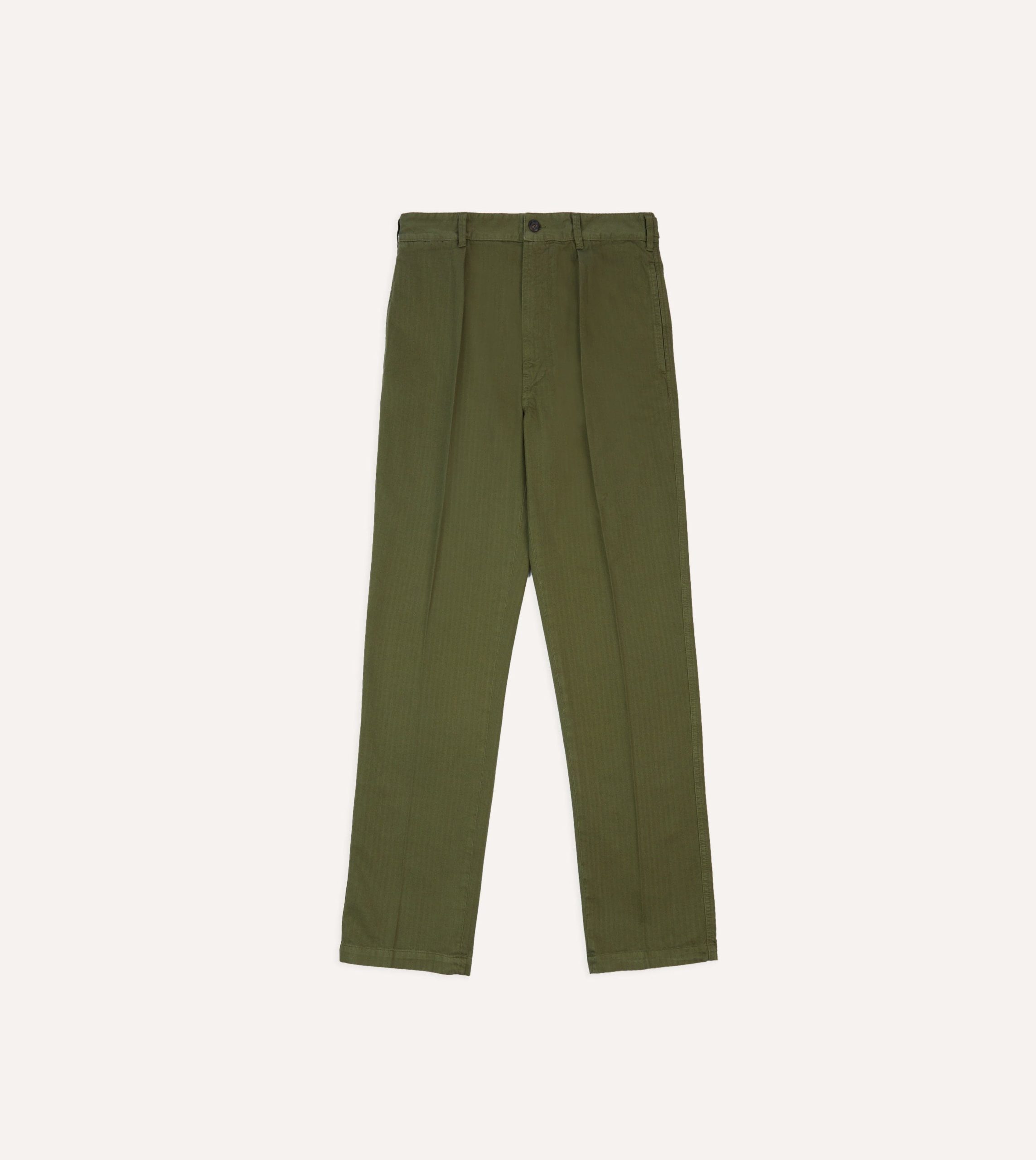 Olive Herringbone Cotton Games Trousers - Image 3