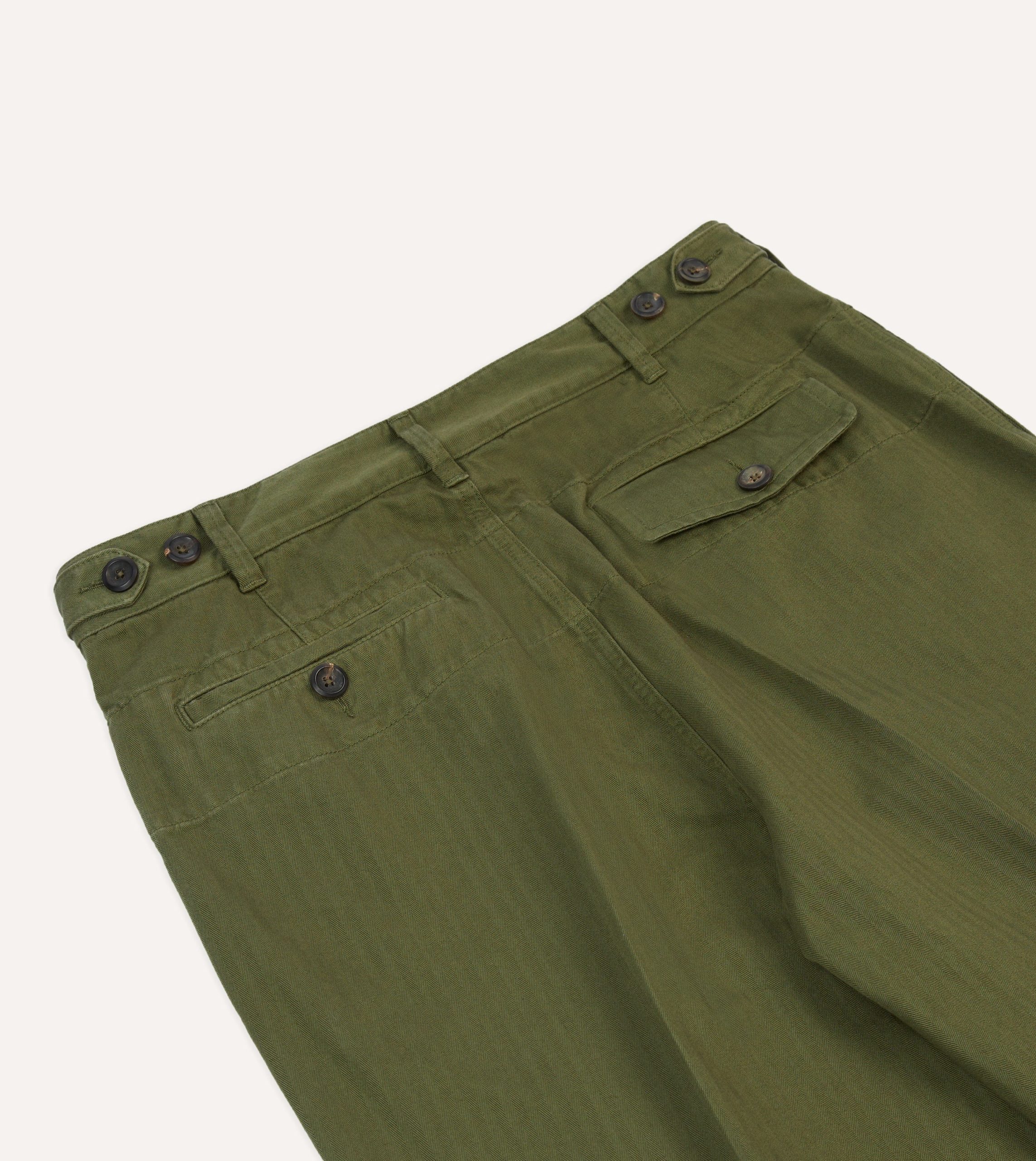 Olive Herringbone Cotton Games Trousers - Image 5