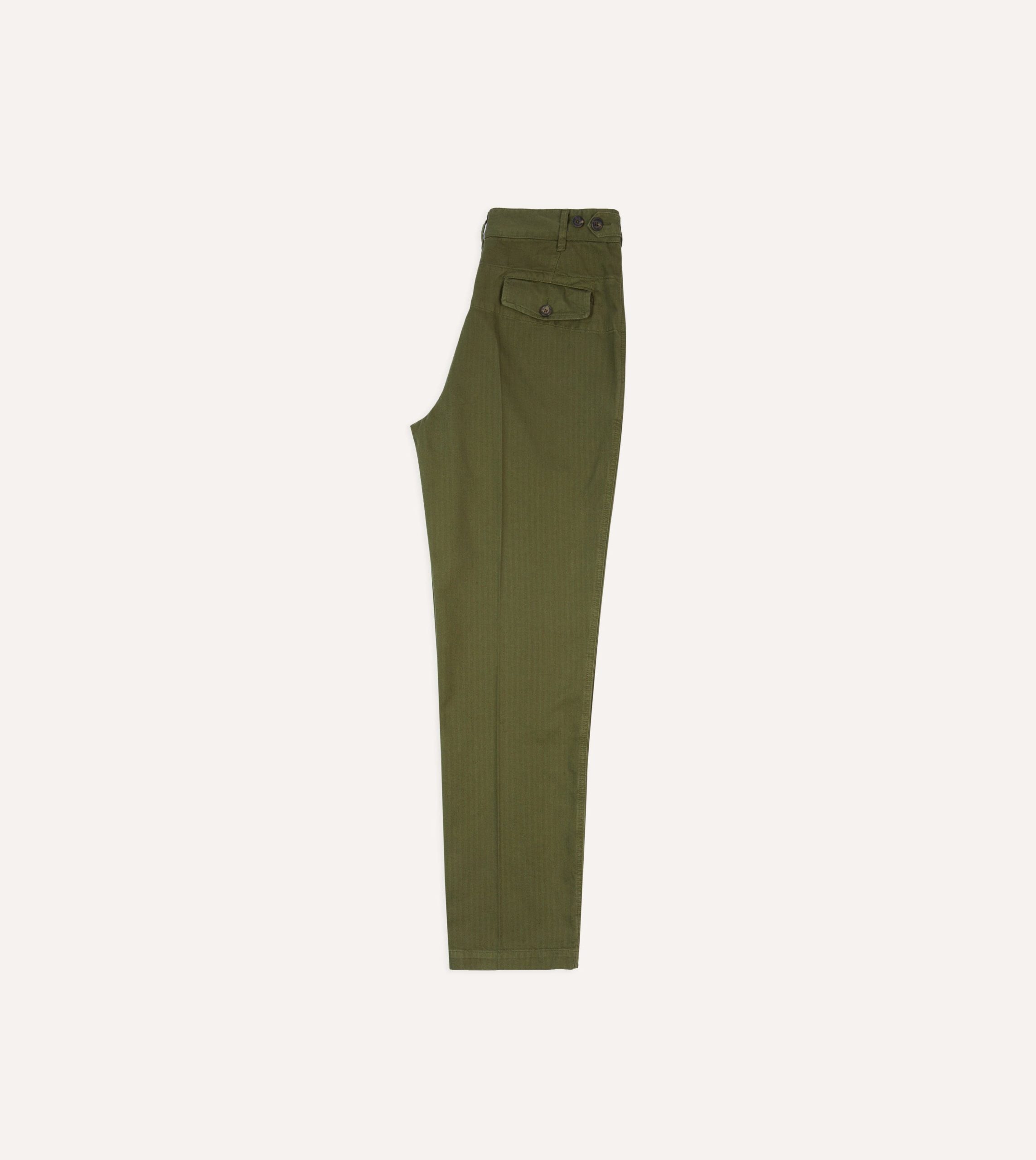 Olive Herringbone Cotton Games Trousers - Image 6