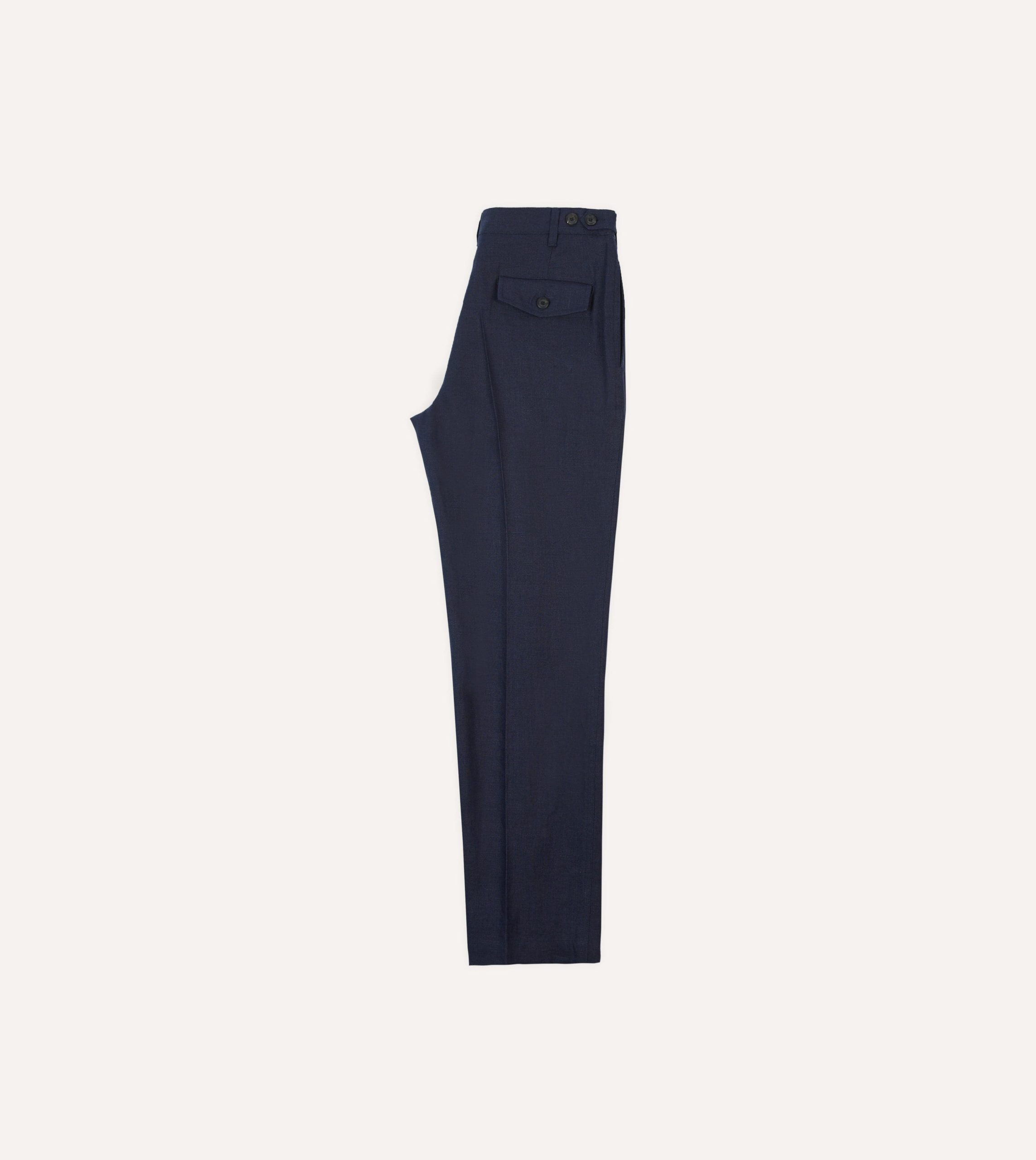 Navy Antique Linen Games Trousers - Image 6