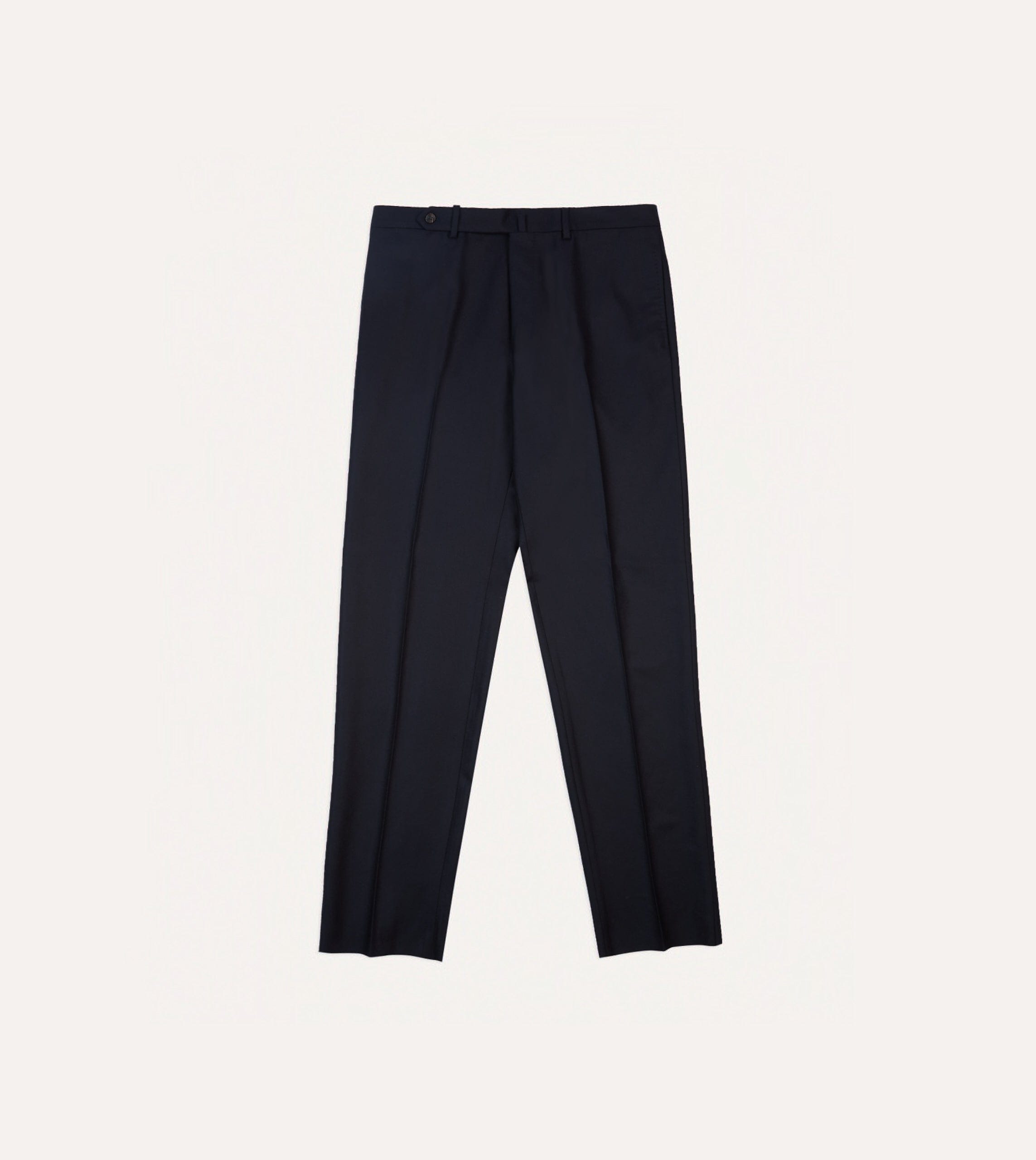 Navy Wool Flannel Flat Front Trousers - Image 3